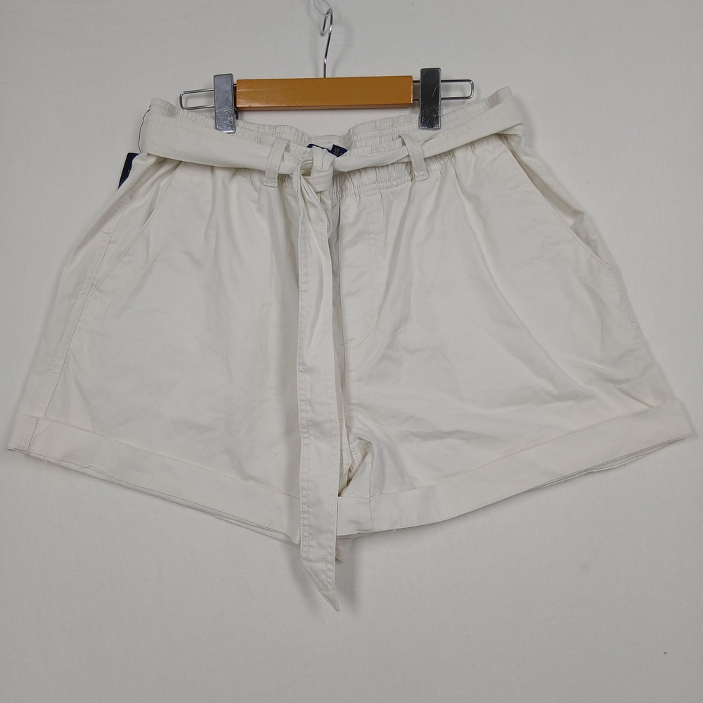 Polo Ralph Lauren Womens White Paperbag Waist Belted Chino Shorts Large NWT